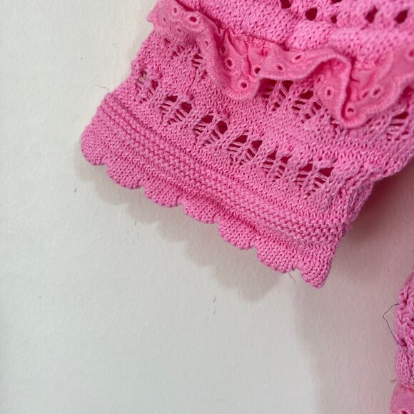 NEW ZARA Pink Cotton Knit Crochet Crop Top: Cottagecore Cardigan - Picture 13 of 16